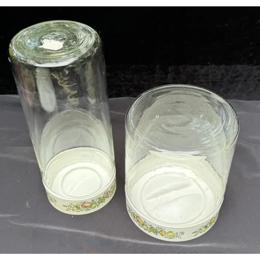 Two Vintage Pyrex Spice of Life Glass Store N See Stackable Storage Canisters